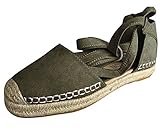 Damen Espadrilles mit Bändern zum Schnüren, Klassische Flache Sandalen Sommer Strand Elegante Sandaletten Schöne Sommerschuhe Celucke (Grün, EU39)