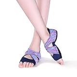 AiYoYo Anti-Rutsch Yoga Socken Yoga Schuhe 2 in 1 Zehensocken Schuhe aus Biologischer Baumwolle mit Offenen Zehen für Ballet,Yoga,Pilates,Tanz Sport(Violett S)