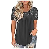 Tshirt Damen Sommer Oberteile Kurzarm Tee Tops Casual Rundhals Mode Einfarbig Shirt Große Größen Tunika Kurzen Ärmeln Hemd Freizeit Bluse Loose Shirts Frauen Top Female Teenager Mädchen T-S