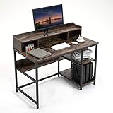 YAMASORO Schreibtisch mit Regal Computertisch klein mit Monitorständer Bürotisch Industriestil Arbeitstisch Laptop-Tisch Home Office Desk Studiertisch Möbel für Arbeitszimmer Tisch PC