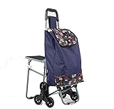 Eortzzpc Handwagen wasserdichte Oxford-Tuch gedruckt Falten 6 Räder Treppenkletternorwagen mit Design Multifunktionaler Trolley,Trolley Cart für Multi-Use (Color : Blue, Size : Free Size)