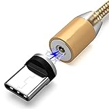 BJKKM LED magnetisch USB Kabel zum schnellen Ladetyp-C-Kabel-Magnet-Ladegerät Datenladung Micro USB Kabel-Handykabel USB Kabel (Color : for Type C Gold, Length : 2m)