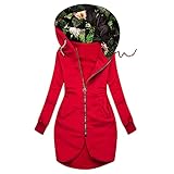 EMATOP Winterjacke Damen Kapuzenjacke Lang Sweatjacke mit Kapuze Sportlich Pullover Einfarbig Hoodie Übergangsjacke Lässiges Lose Jacke Mantel Mode Warme Strickjacke Sweatshirt Taschen Cardig