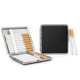 2 X Zigarettenetui Schwarz aus hochwertigem Metall/PU Leder, elegant Zigarettenbox Schwarz zurückhaltend Dank schwarzer Applikation aus pu Leder Cigarette Case für 20 Zig