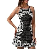 Facbalaign Damen Sommer Kleider Wikinger Runen Ärmelloses Schulterfreies Rundhalsausschnitt Sexy Schulterfrei Sling Weste Dress White M