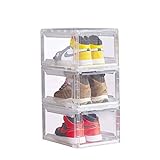 Schuhkartons Schuhboxen 37x26x20cm 3 Stück Transparente Kunststoff Schuhbox Faltbare Aufbewahrung Multifunktionale Stapelbox für Schuhe Stapelbox mit Deckel | Mehrweg Schuhaufbewahrung(Weiß)