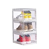 Schuhkartons Schuhboxen 37x26x20cm 3 Stück Transparente Kunststoff Schuhbox Faltbare Aufbewahrung Multifunktionale Stapelbox für Schuhe Stapelbox mit Deckel | Mehrweg Schuhaufbewahrung(Weiß)