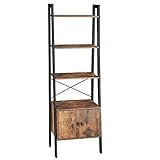 VASAGLE Standregal, Leiterregal, Bücherregal mit Schrank, Wohnzimmerregal, 4 Ablagen, stabiles Eisengestell, Schlafzimmer, Büro, 56 x 34 x 173 cm, Industrie-Design, Vintage, Dunkelbraun LLS47BX