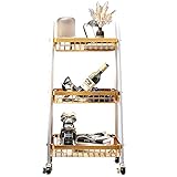 SRHWBF Rrollwagen mit Handhaben Servierwagen Küchenwagen 3 Etagen Küchentrolley Beistellwagen auf Rollen Abschließbare Rollen für Zuhause Esszimmer Restaurant Hotel (White)