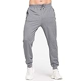 JustSun Jogginghose Herren Baumwolle Trainingshose Männer Sporthose Herren Lang Sweatpants Hose Herren Reissverschluss Taschen Grau M