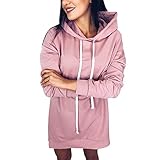 MRULIC Sweatshirt Kleider Damen Lange Hülsen Kapuzenpulli Damen Überbrücker Sweatshirt Lange Oberseiten Minikleid Tunika(Rosa,XL)