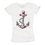 Anker T-Shirt für Frauen - weiß mit Buntem Druck - Größe M