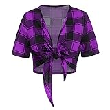 Damen Wanderbluse Langarm Frauen Mode Kurzarmplastik Knotenverband T-Shirt lässige Top-Bluse Holzfällerhemd Damen (Purple, XXL)