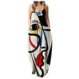 N /C Damen Sommer Sexy Casual Spaghettiträger Ärmellos Lose Einfarbig Lang Maxi Kleid mit Tasche Plus Size Sundress, Schwarz , XX-Larg