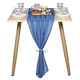 Kokomimi Jean blau Chiffon Tischläufer Romantischer Rustikaler Tischband Durchsichtig für Hochzeitsdeko Tisch Festival-Ereignis Tischdekoration 30×300cm (2 Stücke)