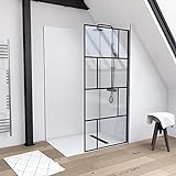 MARWELL Duschwand in modernem Design 90 x 195 cm - Glasdusche mit matt schwarzen Wandprofil - Einscheibensicherheitsglas für höchste Sicherheit - Montage auf Duschwanne oder F
