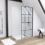 MARWELL Duschwand in modernem Design 90 x 195 cm - Glasdusche mit matt schwarzen Wandprofil - Einscheibensicherheitsglas für höchste Sicherheit - Montage auf Duschwanne oder F