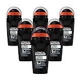 L'Oréal Men Expert Deo für Männer, 5-in-1 Deoroller gegen Geruchsbildung, Nässe, Bakterien und weiße Rückstände für bis zu 48 Stunden Frische, Carbon Protect, 6 x 50