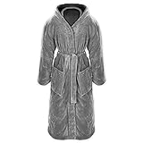 Gräfenstayn® Damen & Herren Kuschelfleece Bademantel mit Kapuze Größe S-XXXL Öko-Tex Standard 100 Flanell Fleece (L, Grau)