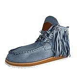 Yowablo Stiefel Schuhe Damen Stiefeletten Retro Wildleder Kunstleder Quaste Runde Zehe Freizeitschuhe (41,blau)