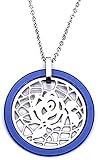 Halskette Geschenke Rose Halskette Silber Farbe Keramik Charm Halskette Blau Personalisierte Finale Hohle Rose Blume Die Schöne und Das Biest Schmuck Halskette Anhänger Kette Für Frauen M