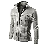 Pullover Mantel Herren Sweatjacke Freizeitjacke mit Kapuze Einfarbig Übergangsjacke Baumwolle-Anteil Basic Hoodie für Männer Kapuzenjacke Sweater Stehkragen Reißverschluss Knopfdekoration Casual Jack