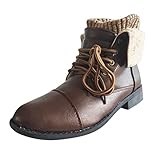 Xmiral Baumwollstiefel Mit Niedrigem Absatz Mit Plüsch Und Schnalle Stricknähte Schnürhalbschuhe Boots Winter Stiefel (Kaffee, 36)