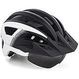 FUNWICT Fahrradhelm für Erwachsene Einstellbar MTB Helm mit LED-Rücklicht und Abnehmbarer Visier Magnetische Brille Mountainbike-Helm Geeignet für Größe M/L (BKWhite)