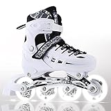 Inline Skates für Kinder Teenager 4 Sizes verstellbare Inliner mit 8 PU Light Up Rädern Blinkende Rollschuhe Klingen für Frauen Mädchen Jungen Männer Outdoor Roller skates ABEC-7 Lager 39-42 Code Weiß