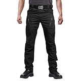 FEDTOSING Cargohose Herren Vintage Militär Tactical Hosen mit Stretch Arbeitshose Outdoor Viele Taschen Leichte Baumwolle Black 30x32