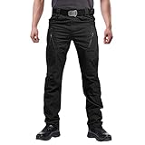 FEDTOSING Cargohose Herren Vintage Militär Tactical Hosen mit Stretch Arbeitshose Outdoor Viele Taschen Leichte Baumwolle Black 36x34