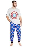 Marvel Schlafanzug Herren, Tshirt und Schlafhosen Lang, Baumwolle Pyjama Herren mit Captain America Schild, Herren Freizeitanzug Loungewear S bis 2XL, Geschenke für Männer (S)