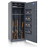 SafeHero Waffenschrank Klasse 1 EN 1143-1 Secureo Eagle 20 XL | Schlüsselschloss - Graphitgrau (RAL 7024) | für 20 Langwaffen, Kurzwaffen & Munition | 2 Fachböden | 1600x655x500 mm (HxBxT) | 237 kg
