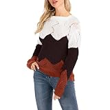 Azruma Damen Langarm Pullover Rundhals Jumpers Sweatshirt Farbe Gestreifte Nähte Pulli Tops Mode Strickpullover Lässige Langarmshirts Casual Stricken Sweater Oberteile Winter Outwear für F
