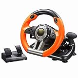 Spiel Lenkrad PC 180 Grad Doppelschwingungslauf Lenkrad mit Pedalen für PC / P3 / P4 / Xbox One/Switch,Orang