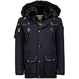 Geographical Norway Herren Winterjacke Jacke Parka Kunstfellkragen H-259 (Marineblau, XXL)