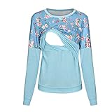 Allence Damen Kurzarm Stillzeit T-Shirt Streifen Patchwork Stillshirt Umstandsmode Doppelschicht Bluse T-Shirt Stillendes Baby Umstandstop Schwanger Umstandsnachthemd für M