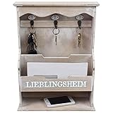 Wandorganizer 'Lieblingsheim' - Memoboard mit Schlüsselbrett und verschiedenen Ablagen, 30x40x10,5cm, Holz - Memotafel Flur Diele Dek