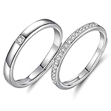 Beydodo Partnerringe Silber 925 Paarpreis, Hochzeitsringe Verstellbar Bandringe Schmal mit Zirkonia Verlobung Ringe für Sie und I