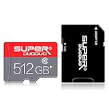 Micro-SD-Karte, 512 GB, TF Speicherkarte 512 GB, Klasse 10, High-Speed-Speicherkarte mit Adapter für Kamera, Telefon, Computer, Dashcame, Fahrtenschreiber, Tablet, Drohne (512 GB)