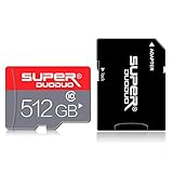 Micro-SD-Karte, 512 GB, TF Speicherkarte 512 GB, Klasse 10, High-Speed-Speicherkarte mit Adapter für Kamera, Telefon, Computer, Dashcame, Fahrtenschreiber, Tablet, Drohne (512 GB)