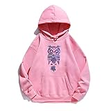 Frauen Hoodie Eule Gedruckt Hoodies Frauen Fleece Langarm Lose Sweatshirt mit Hut Mädchen Pullover Frühling Herbst Winter Gr. XXL,