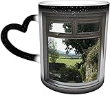 KEROTA Kaffeetasse, Fensterszene Grassland Schaf, magische Hitze-Empfindliche Farbwechsel-Tasse im Himmel, Kaffeetasse, personalisierte Geschenke für Familie, Liebhaber, F