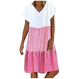 foreverH Sommerkleid Damen Sommerkleid Damen Casual Lose Damen Kleider Abendkleid Kurz Damen Elegant Sommerkleider Damen Freizeit Kleid V