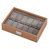 Maverton Uhrenbox für 12 Uhren - 31x21x7,5cm - Uhrenkasten aus Holz - Braun - Geschenk zum Geburtstag für Damen und H