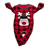 ZZENOR Weihnachten Kostüm Neugeborenes Baby Strampler, Weihnachts Rentier Overall Langarm Plaid Spielanzug Baumwollmischung Jumpsuit Outfit, Bodysuit mit Pompon-Dekoration auf der Brust 0-24 M