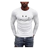 Yowablo Langarmshirt Herren Henley Shirt Rundhals Langarm Unterzieh T-Shirt Bluse Herren Slim Casual O Neck Printed Langarmshirt Sleeve ( L,14weiß )