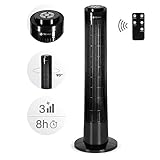 TECVANCE Modelljahr 2021 - Säulenventilator mit Fernbedienung, Turm Ventilator leise & 90° oszillierend, Boden Standventilator mit Timer, 76cm x 24cm (Schwarz)