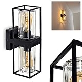 Außenlampe Palanga, Wandaußenleuchte aus Metall und Glas in schwarz, 2-flammig, 2 x E27 max. 40 Watt, klassische Außenwandleuchte mit Lichteffekt für Terrasse, Garten und Fassaden im Industrial-Sty