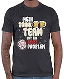 HARIZ Herren T-Shirt Mein Trink Team Hat EIN Dartproblem 2 Dart Darten Dartscheibe Sport Fun Trikot Inkl. Geschenk Karte Dunkel Grau XXL